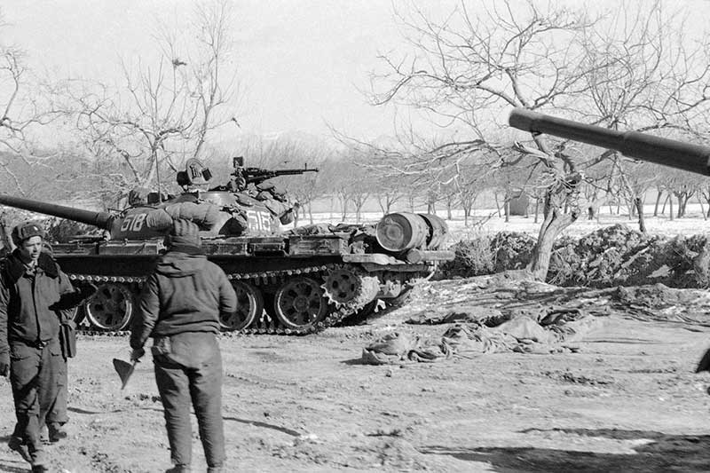 Soviet tanks surround Afghan capital of Kabul in as seen in this 1980 photo