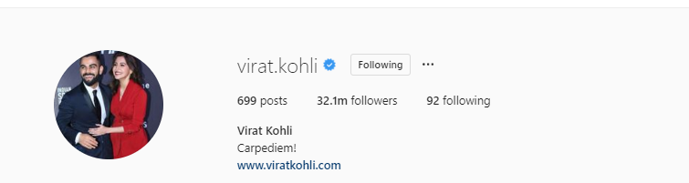 virat kohli 32 1 million instagram followers - most followers on instagram in india 2019