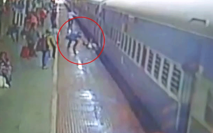 Man-falls-between-running-train-platform-video