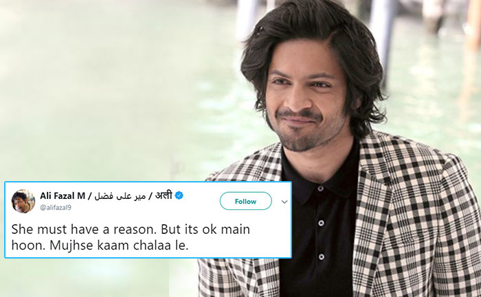 Ali Fazal reply fan