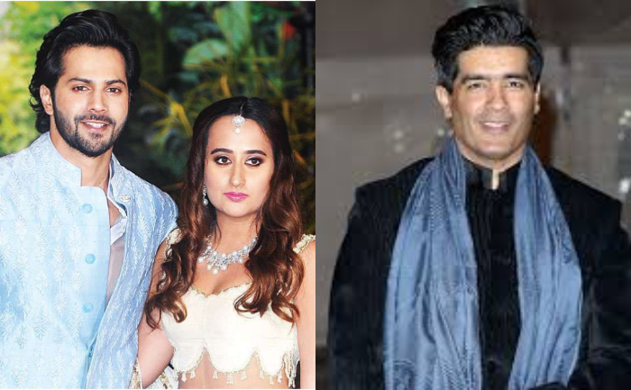 Varun Dhawan, Natasha Dalal and Manish Malhotra Wedding Clothes David Dhawan Alibaug Wedding