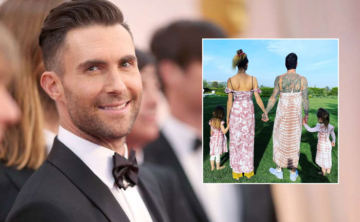 adam levine pink dress match daughters