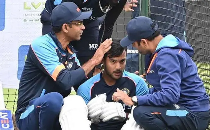 mayank agarwal out of first test due to concussion